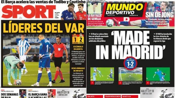 jornais-de-barcelona-detonam-real:-‘e-o-lider-do-var’;-e-irritam-zidane