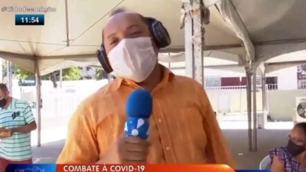 O repórter Rubens Júnior fez o teste e descobriu que estava com covid ao vivo na TV (Foto: Reprodução/TV Arapuã)