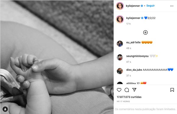 Kylie Jenner encantou seguidores com registro do seu bebê (Foto: Reprodução Instagram)