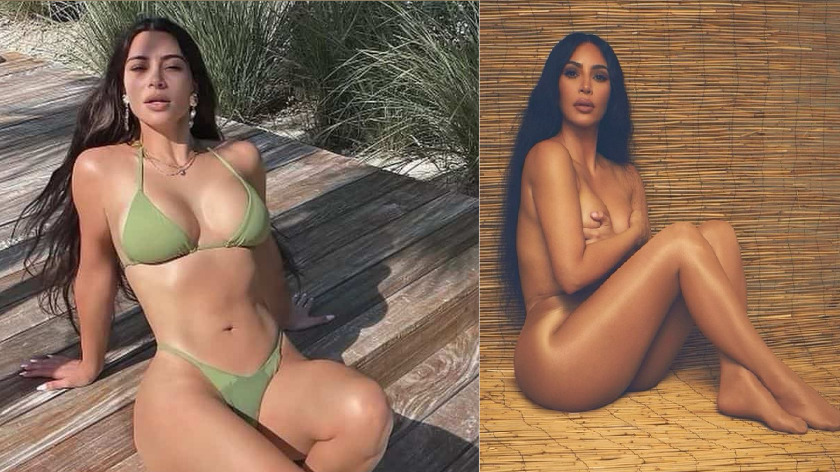 A estrela Kim Kardashian mostra nu e exibe boa forma (Reprodução)