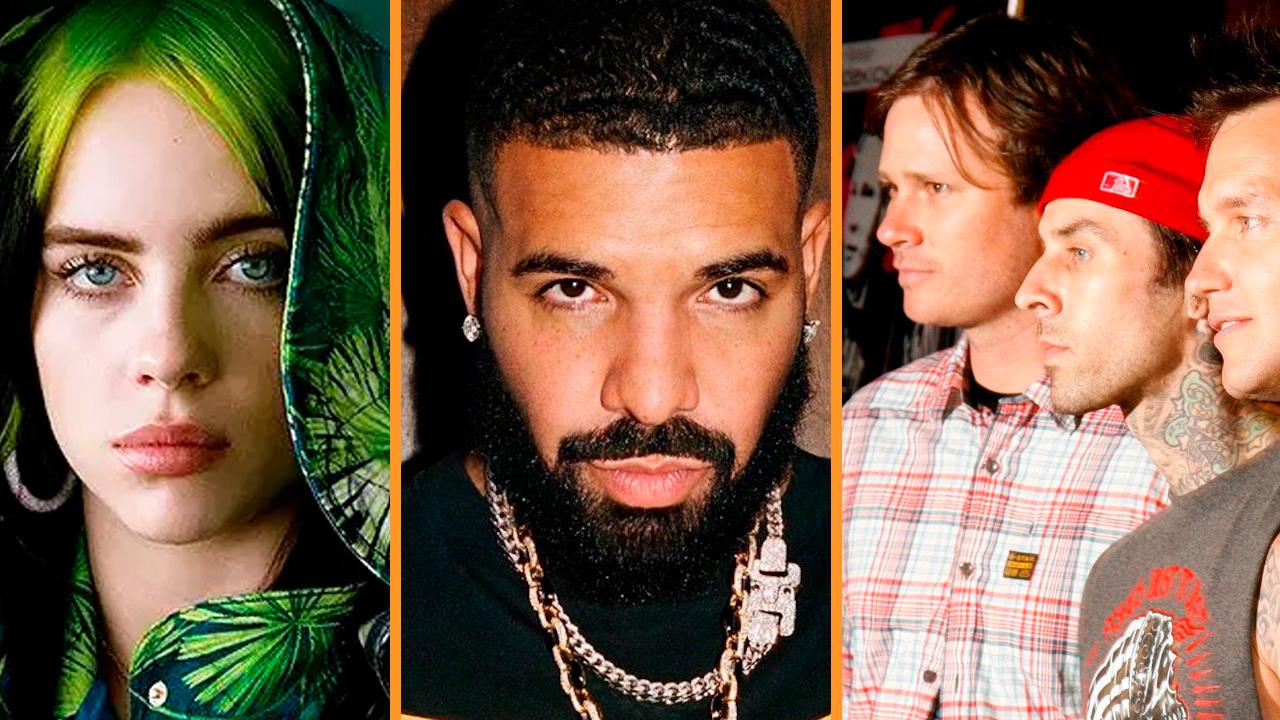 Billie Eilish, Drake e Blink-182 são atrações confirmadas do Lollapalooza 2023 (Montagem/Divulgação)