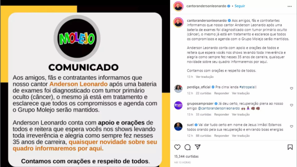 Através das redes sociais, Anderson Leonardo revelou o diagnóstico de câncer (Foto: Reprodução/Instagram)