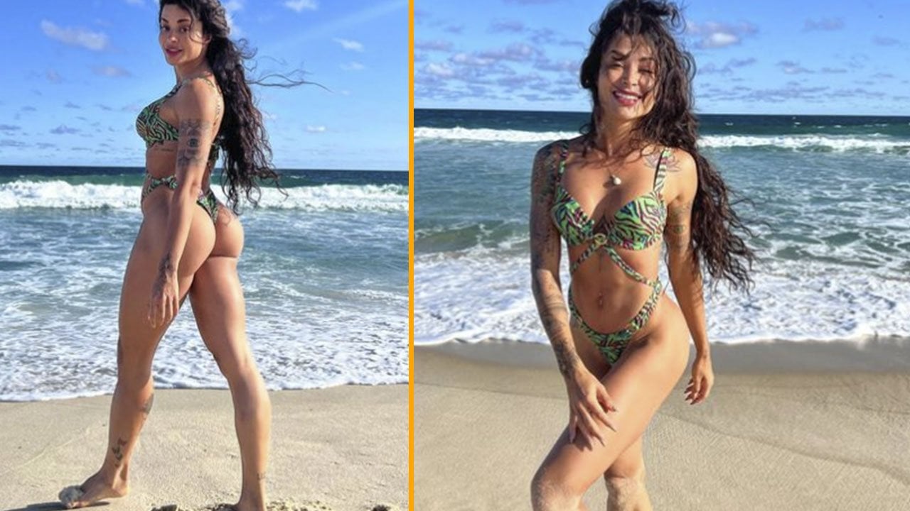 Aline Campos arrasa com seu corpo surreal em dia de praia (Montagem/Instagram)