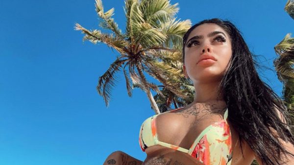 Mirella ostenta sua boa forma posando em tronco de árvore (Instagram)
