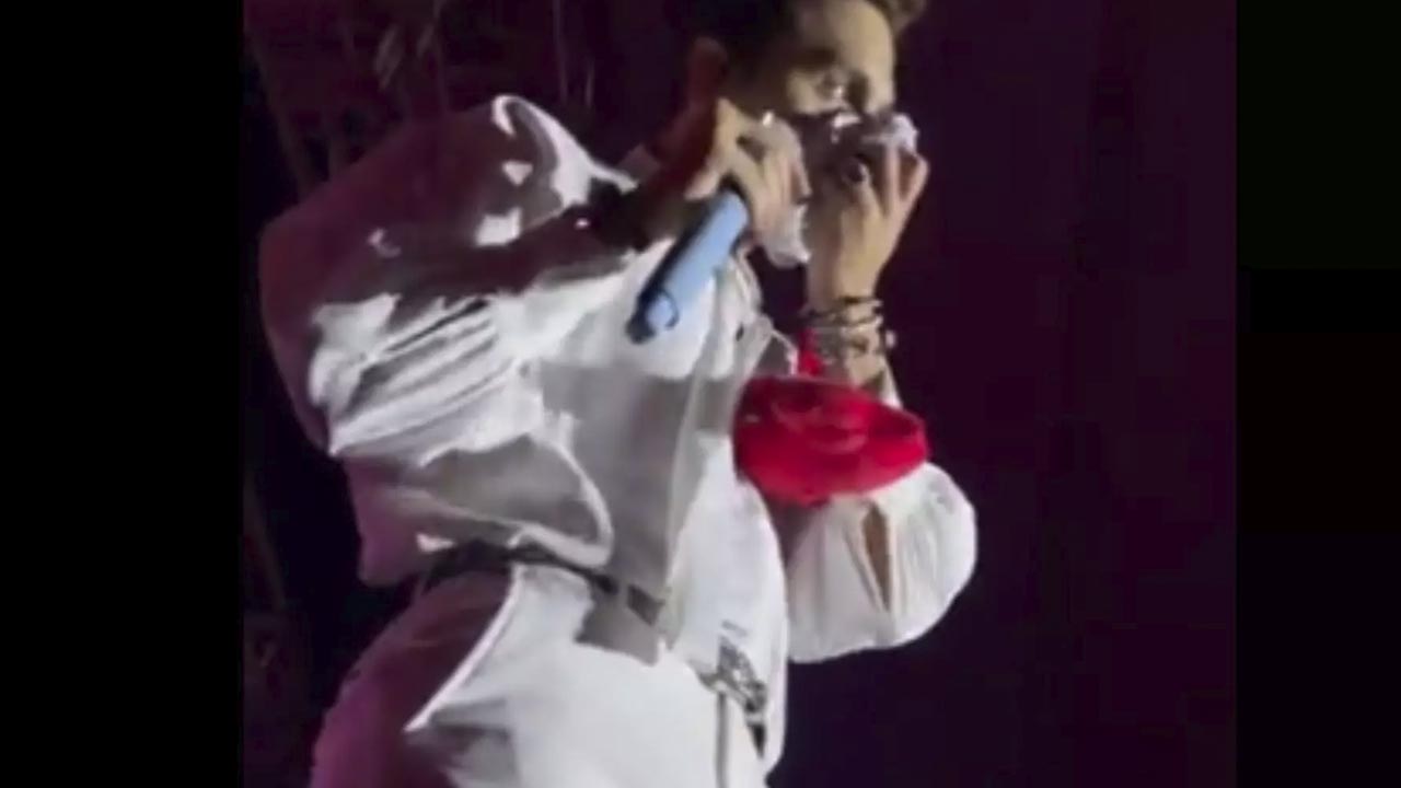 Luan Santana cheira calcinha que fã jogou no palco durante show (Reprodução)