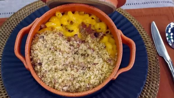 Mac and Cheese e Farofa de Bacon foi a receita que brilhou no Mais você desta quarta (Reprodução/TV Globo)