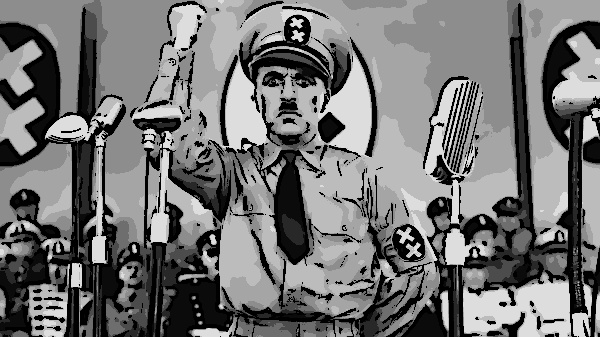 Charles Chaplin parodia Adolf Hitler no filme "O Grande Ditador"