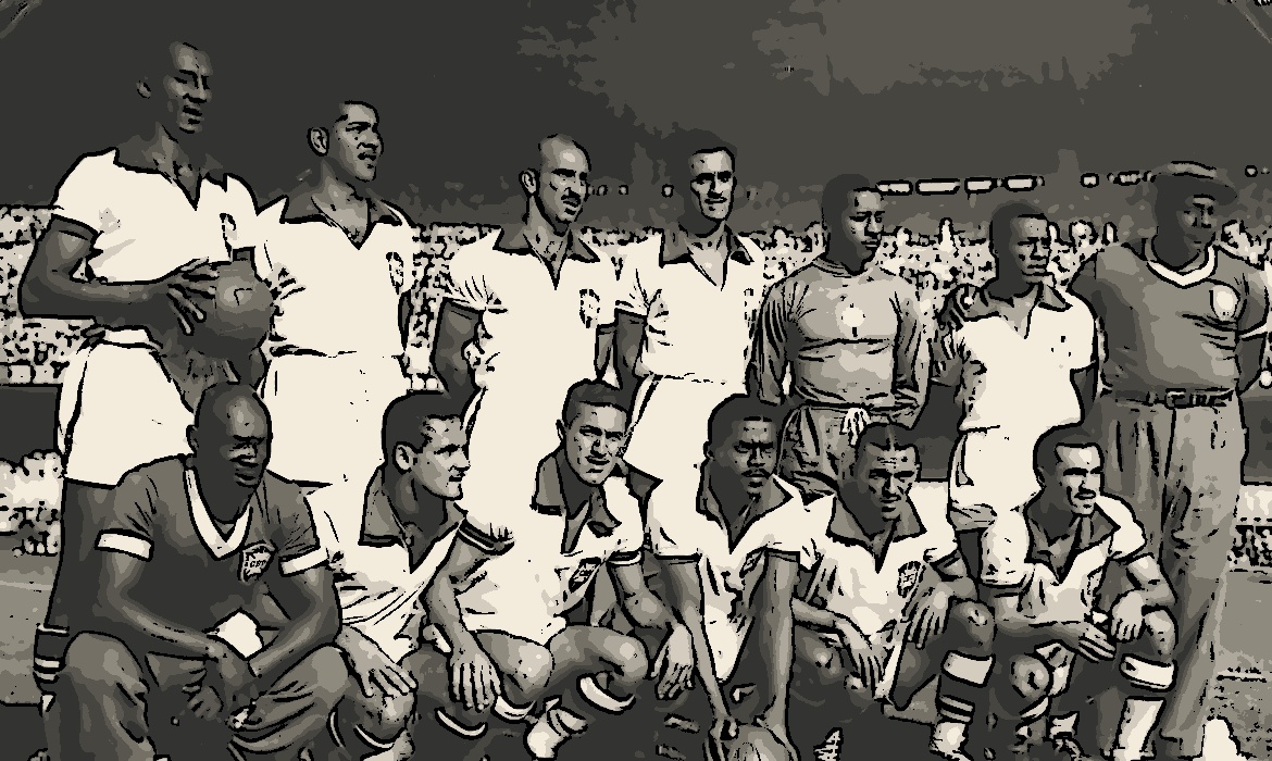 Brasil pronto para partida da Copa de 1950, no Maracanã, com Barbosa em campo (Arquivo Nacional)