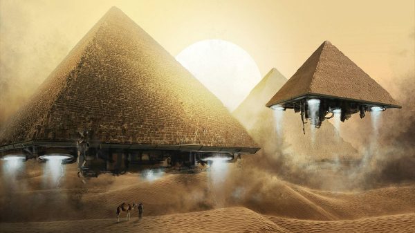Arte com pirâmides voadoras (Reprodução/Internet)