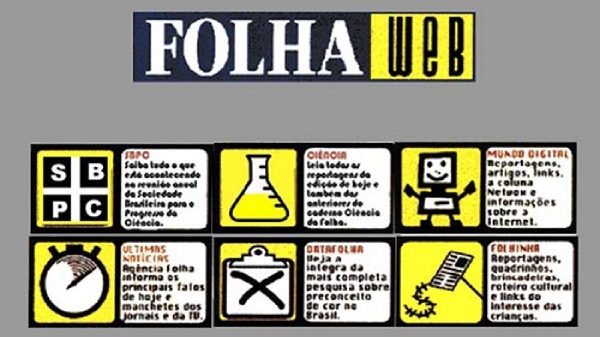Primeira home page da Folha de S.Paulo na Internet, lançada em 9 de julho de 1995 (Reprodução)