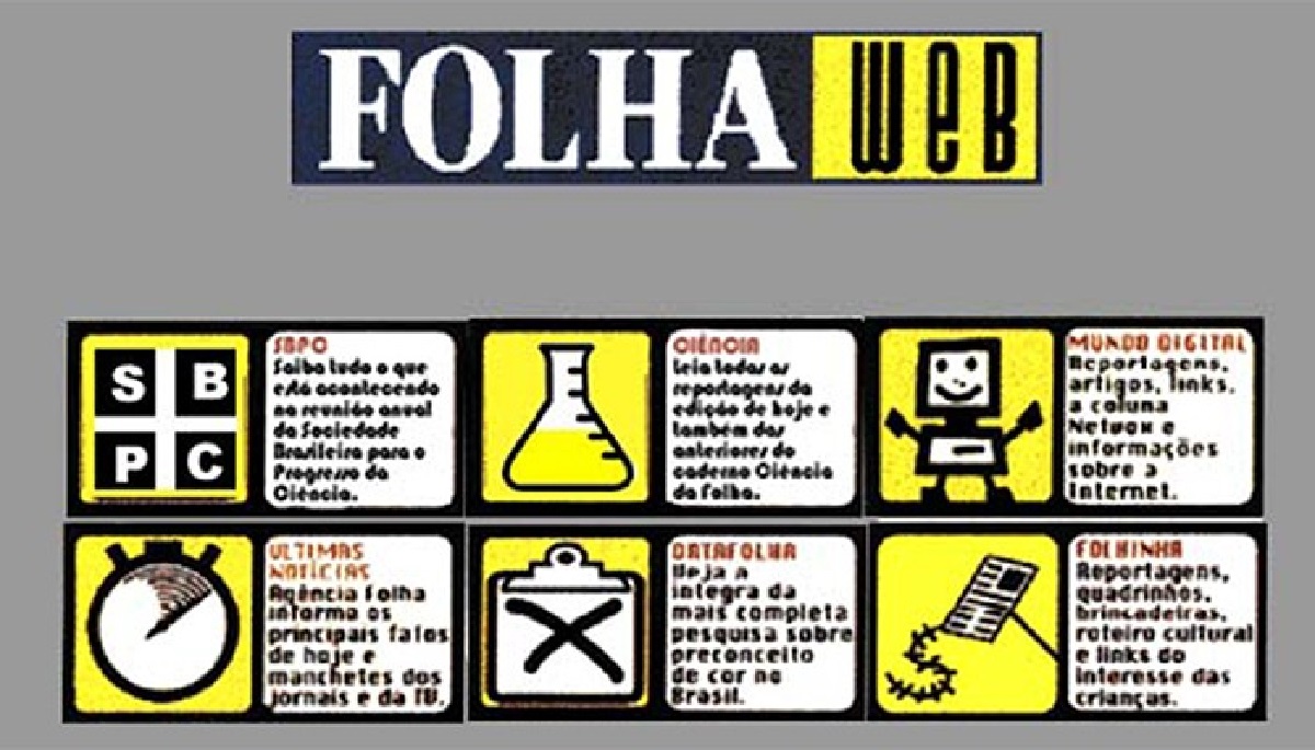 Primeira home page da Folha de S.Paulo na Internet, lançada em 9 de julho de 1995 (Reprodução)