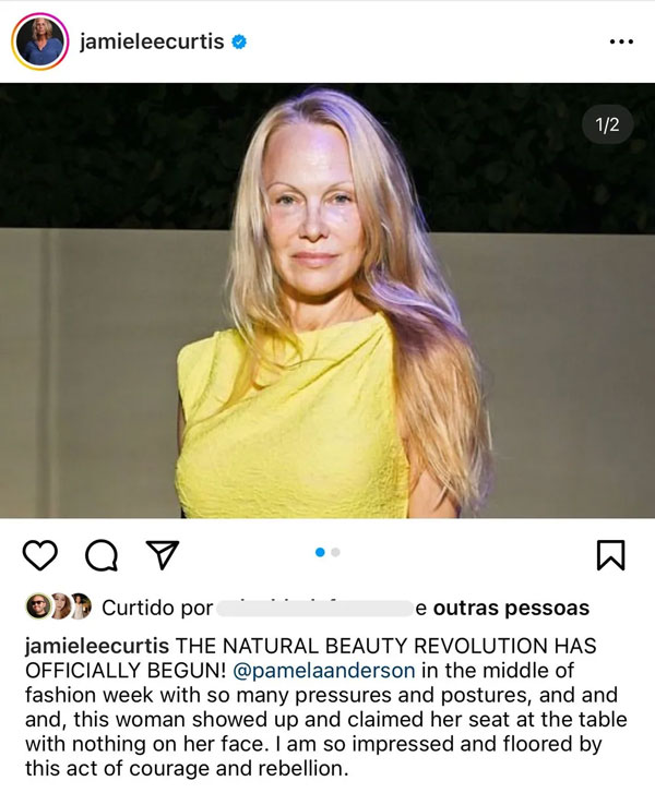 A atriz Jamie Lee Curtis elogiou Pamela Anderson em post