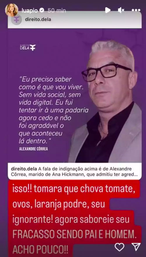 Luana Piovani publica story abrindo o verbo contra o marido de Ana Hickmann