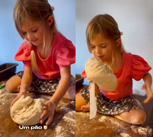 Rodrigo Hilbert encantou internautas mostrando a filha Maria Manoela fazendo pão